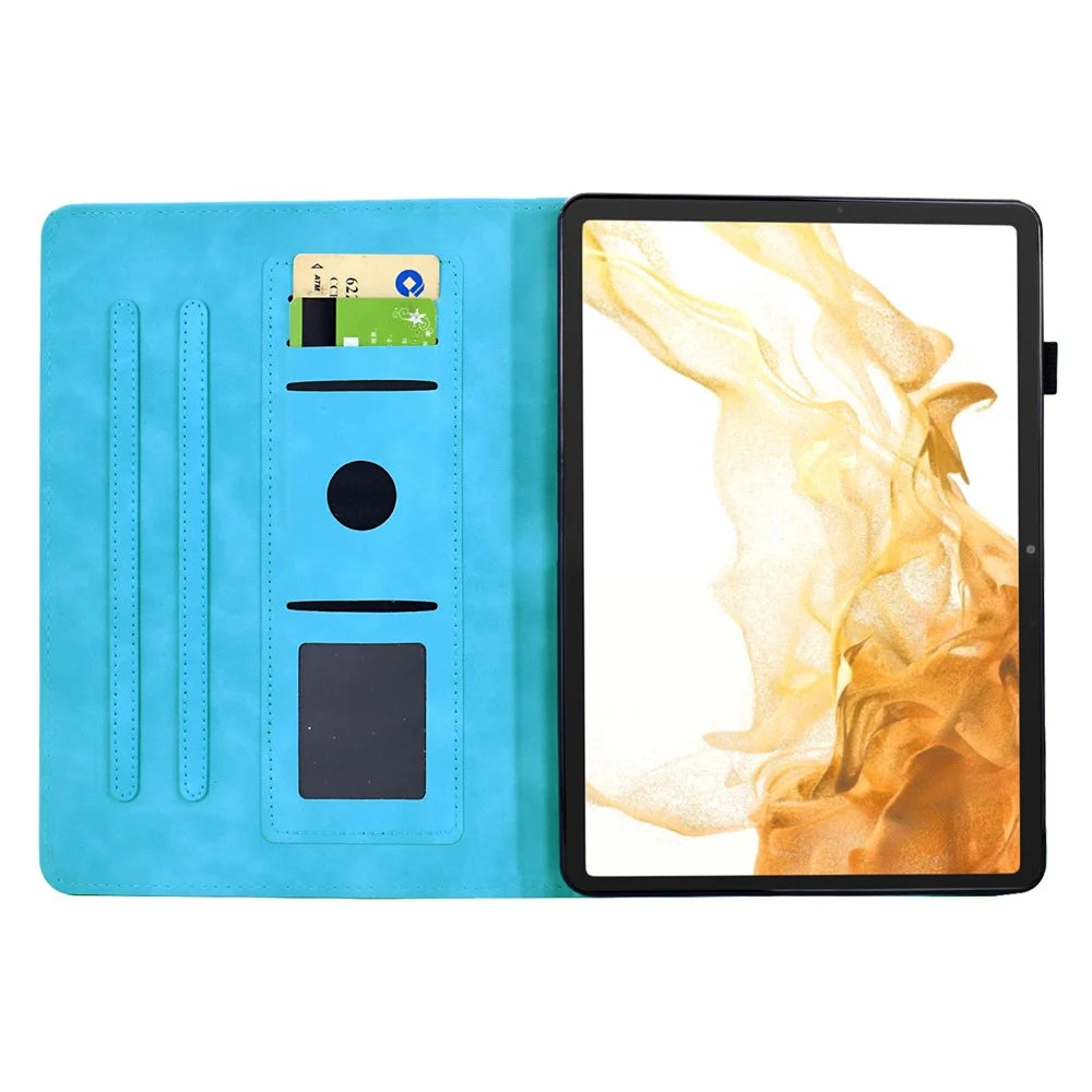 For Samsung Galaxy Tab S8 X700 X706 / Tab S7 T870 T875 Case Mandala Imprinted Leather Tablet Cover with Card Slots - Sky Blue - 2