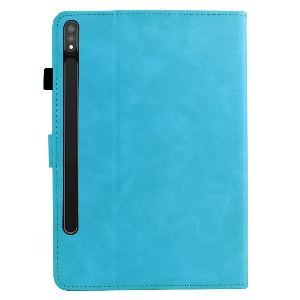 For Samsung Galaxy Tab S8 X700 X706 / Tab S7 T870 T875 Case Mandala Imprinted Leather Tablet Cover with Card Slots - Sky Blue - 7