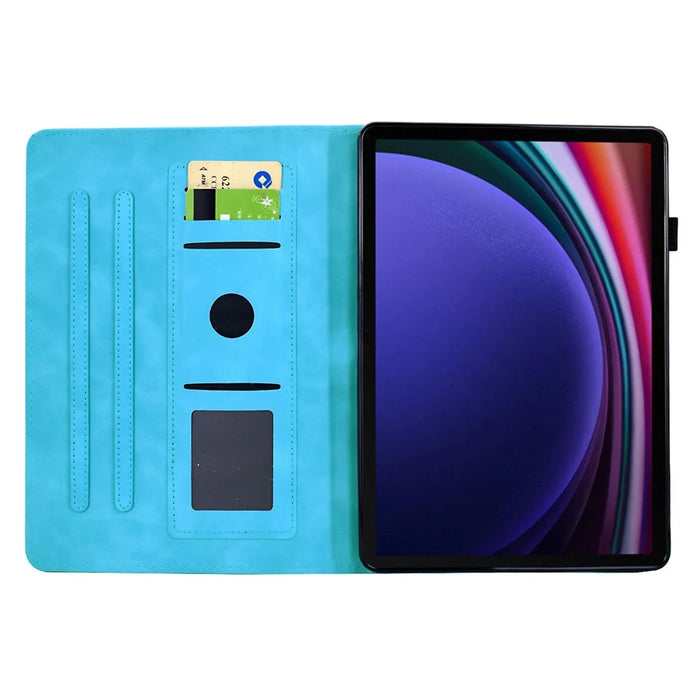 For Samsung Galaxy Tab S9 / Tab S9 FE Case Mandala Imprinted Leather Tablet Cover with Card Slots - Sky Blue - 2