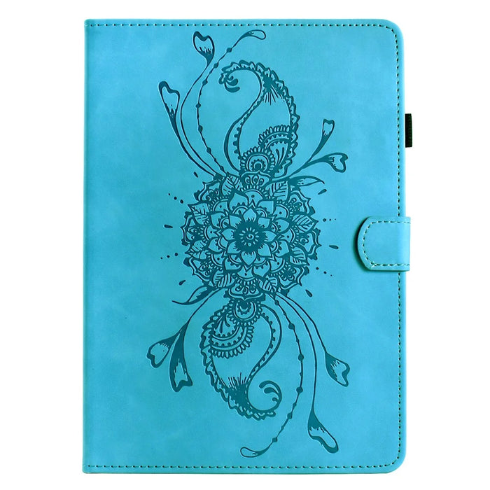For Samsung Galaxy Tab S9 / Tab S9 FE Case Mandala Imprinted Leather Tablet Cover with Card Slots - Sky Blue - 6