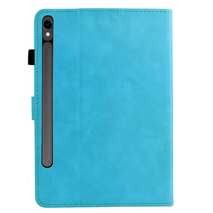 For Samsung Galaxy Tab S9 / Tab S9 FE Case Mandala Imprinted Leather Tablet Cover with Card Slots - Sky Blue - 7