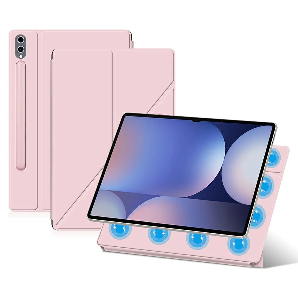 For Samsung Galaxy Tab S8 Ultra Case Origami Stand PU Leather Magnetic Tablet Cover - Pink - 1