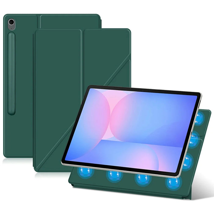 For Samsung Galaxy Tab S10 FE+ Case Origami Stand PU Leather Magnetic Tablet Cover - Green - 1