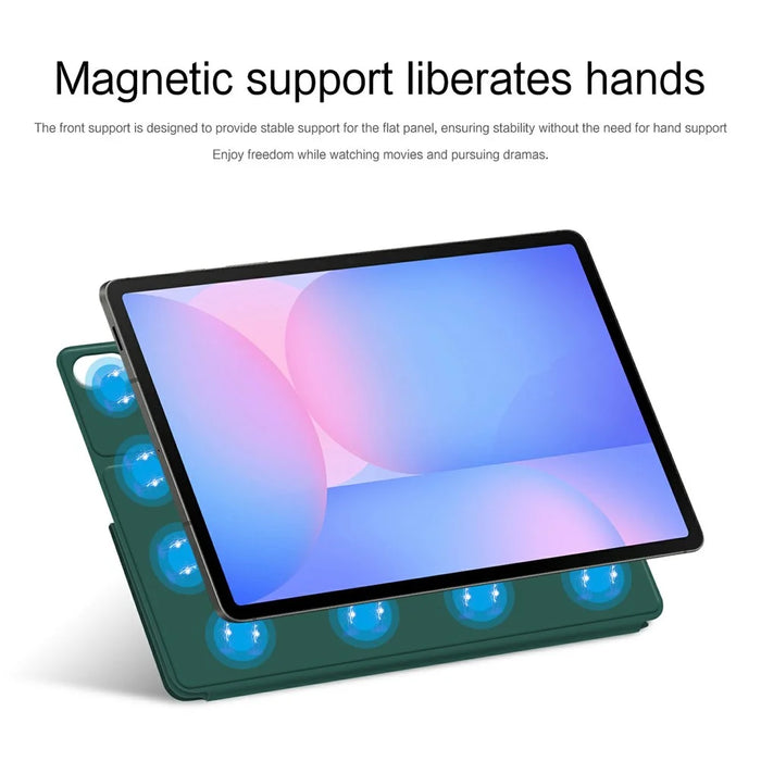 For Samsung Galaxy Tab S10 FE+ Case Origami Stand PU Leather Magnetic Tablet Cover - Green - 6