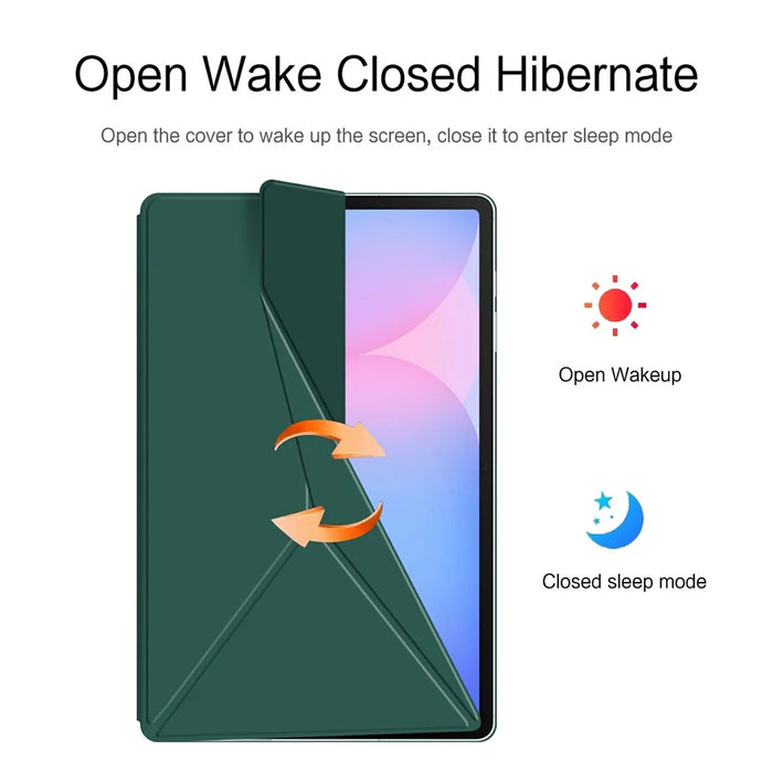For Samsung Galaxy Tab S10 FE+ Case Origami Stand PU Leather Magnetic Tablet Cover - Green - 7