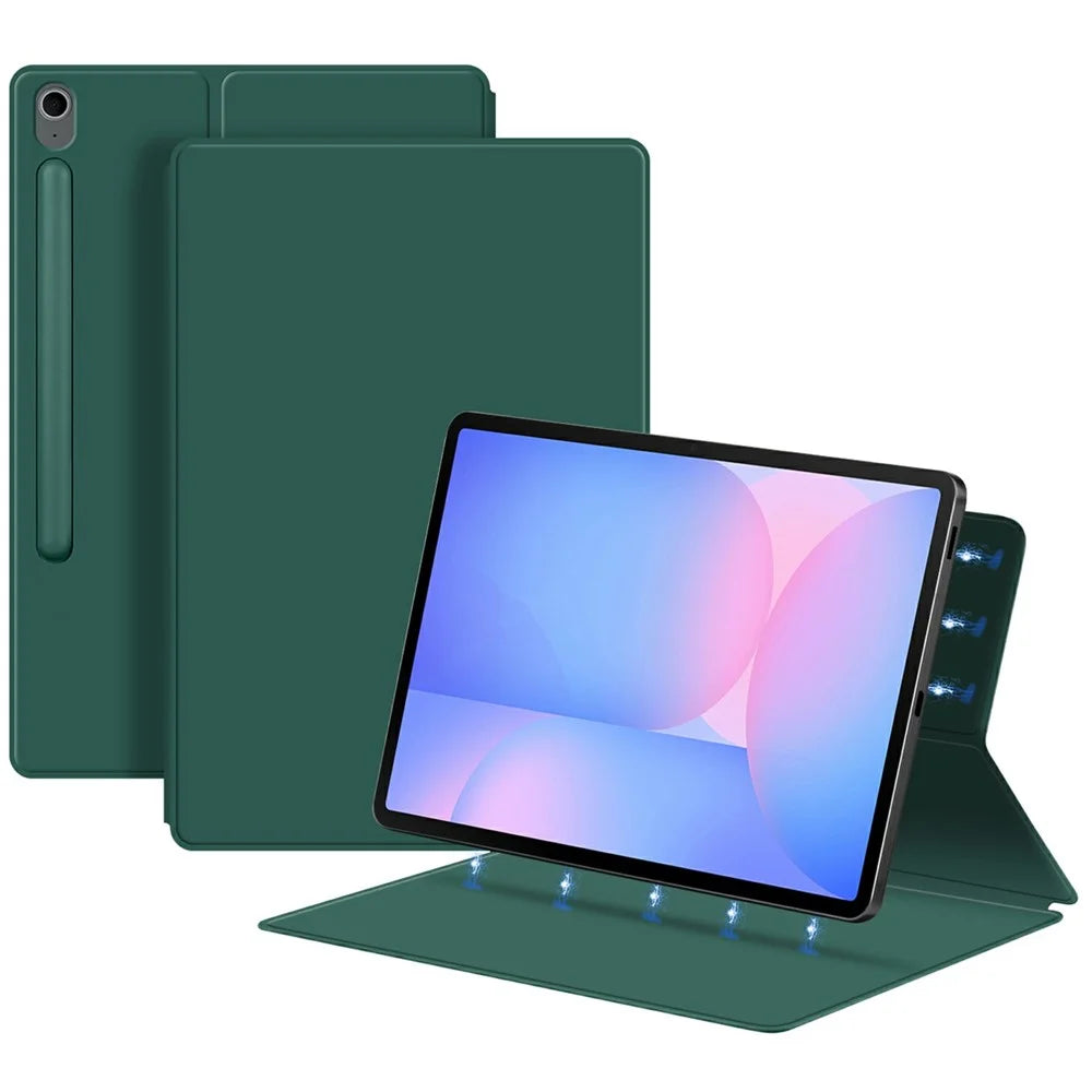 For Samsung Galaxy Tab S10 FE+ Case Stand Magnetic Leather Tablet Cover with Auto Sleep / Wake - Green - 1