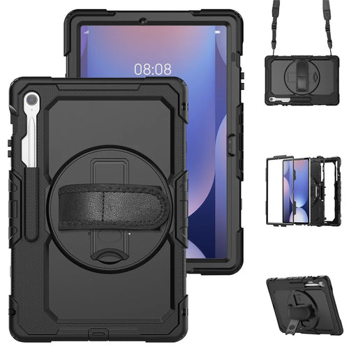 For Samsung Galaxy Tab S10 FE+ SM-X620  /  X626B Case PC + Silicone Tablet Cover with PET Anti-Scratch Film and Shoulder Strap - Black - 1