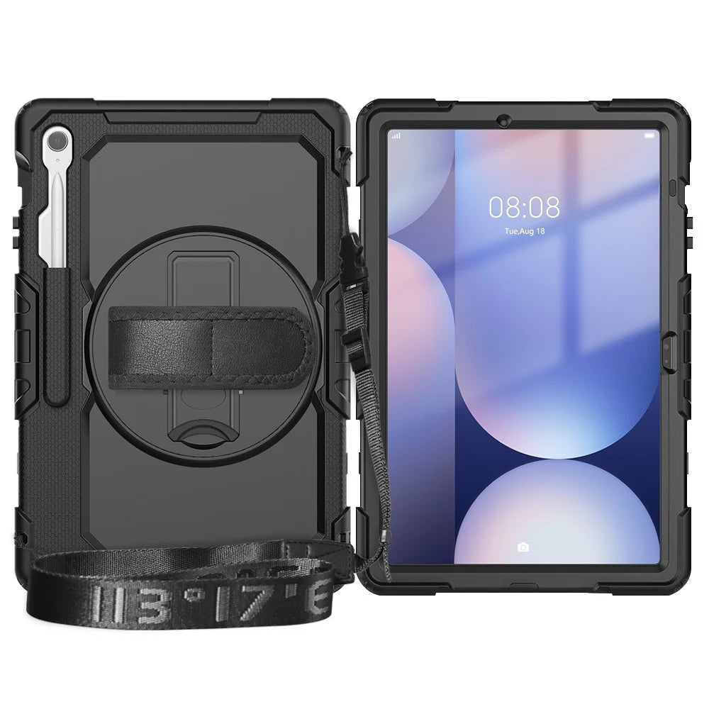 For Samsung Galaxy Tab S10 FE+ SM-X620  /  X626B Case PC + Silicone Tablet Cover with PET Anti-Scratch Film and Shoulder Strap - Black - 2