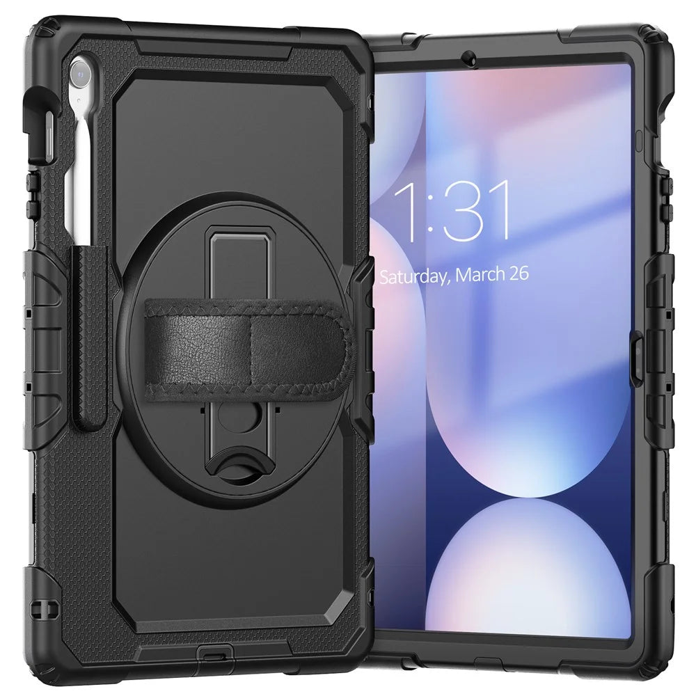 For Samsung Galaxy Tab S10 FE+ SM-X620  /  X626B Case PC + Silicone Tablet Cover with PET Anti-Scratch Film and Shoulder Strap - Black - 3
