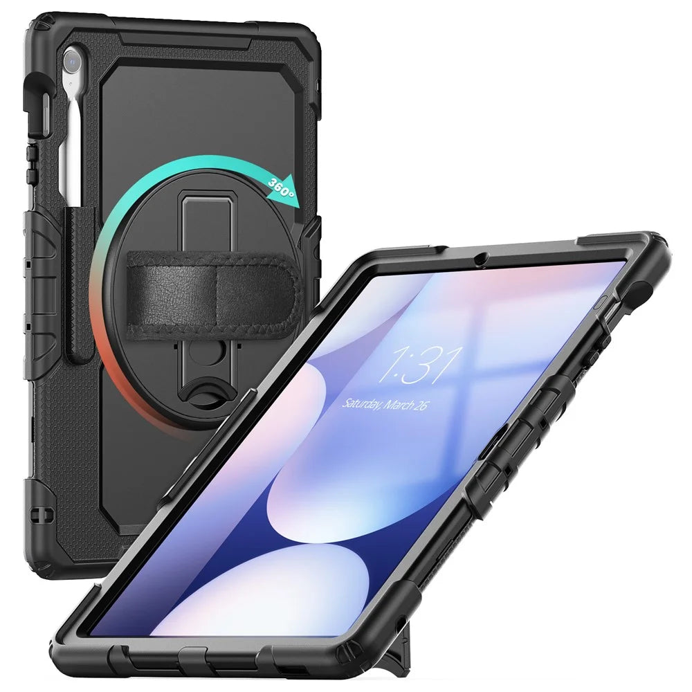 For Samsung Galaxy Tab S10 FE+ SM-X620  /  X626B Case PC + Silicone Tablet Cover with PET Anti-Scratch Film and Shoulder Strap - Black - 4