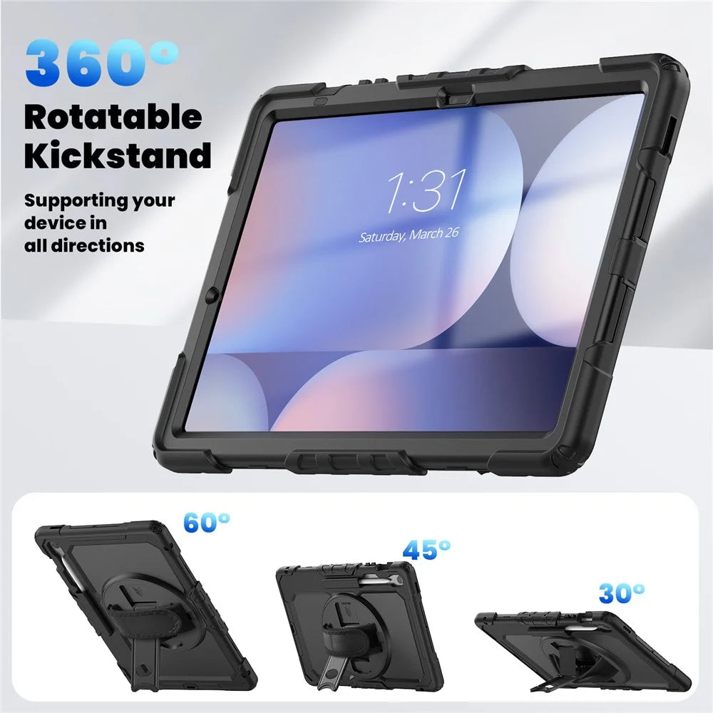 For Samsung Galaxy Tab S10 FE+ SM-X620  /  X626B Case PC + Silicone Tablet Cover with PET Anti-Scratch Film and Shoulder Strap - Black - 5