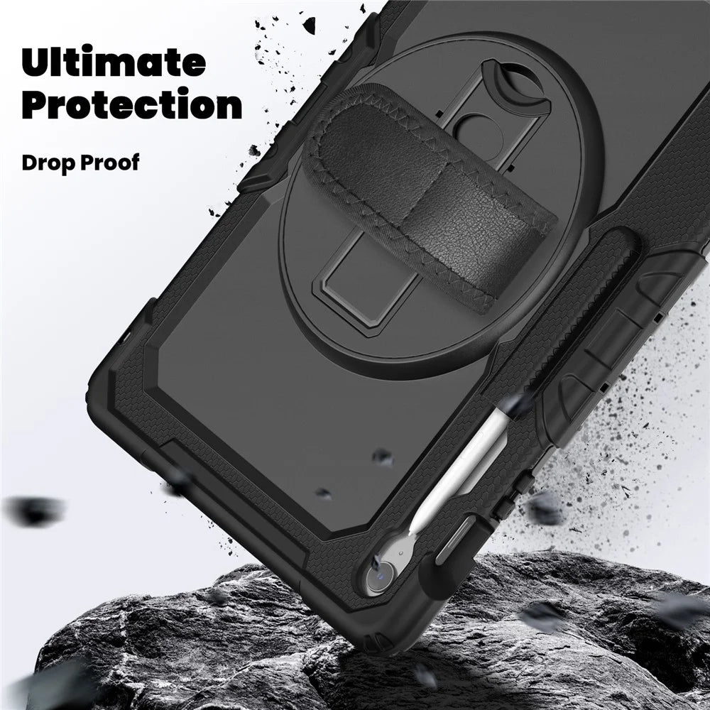 For Samsung Galaxy Tab S10 FE+ SM-X620  /  X626B Case PC + Silicone Tablet Cover with PET Anti-Scratch Film and Shoulder Strap - Black - 6