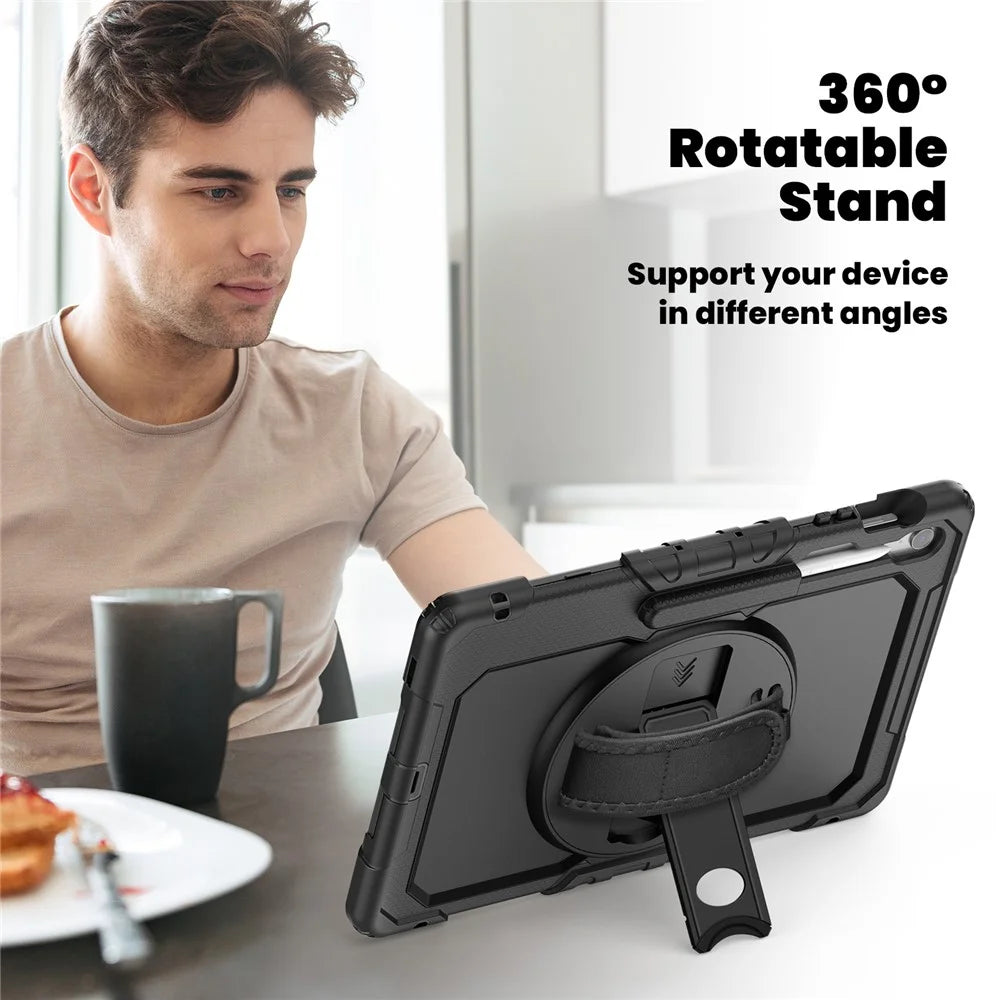 For Samsung Galaxy Tab S10 FE+ SM-X620  /  X626B Case PC + Silicone Tablet Cover with PET Anti-Scratch Film and Shoulder Strap - Black - 7