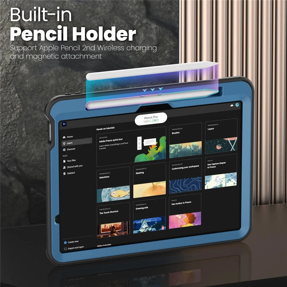 For iPad Air 11 (2026) / (2025) / (2024) Case PC + TPE Tablet Cover with Hidden Zinc Alloy Kickstand - Navy Blue - 6