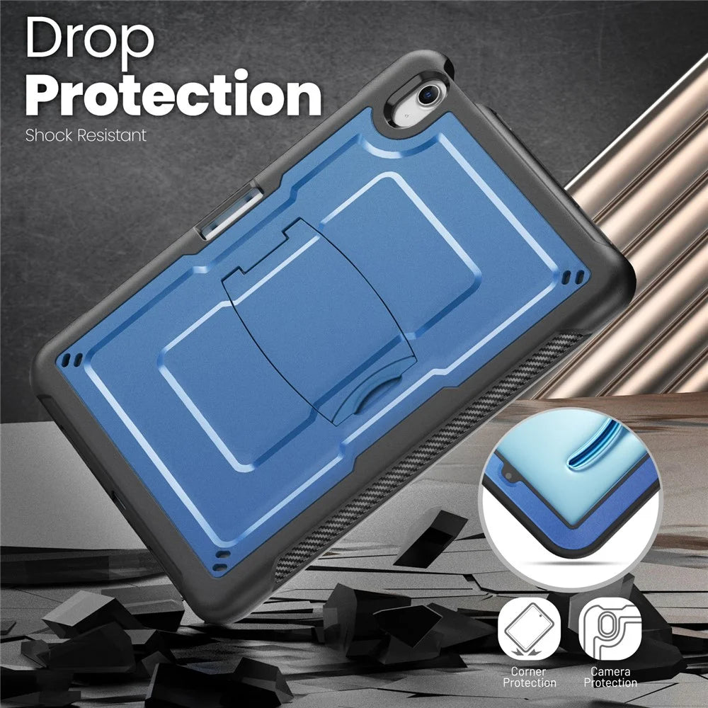 For iPad Air 11 (2026) / (2025) / (2024) Case PC + TPE Tablet Cover with Hidden Zinc Alloy Kickstand - Navy Blue - 7