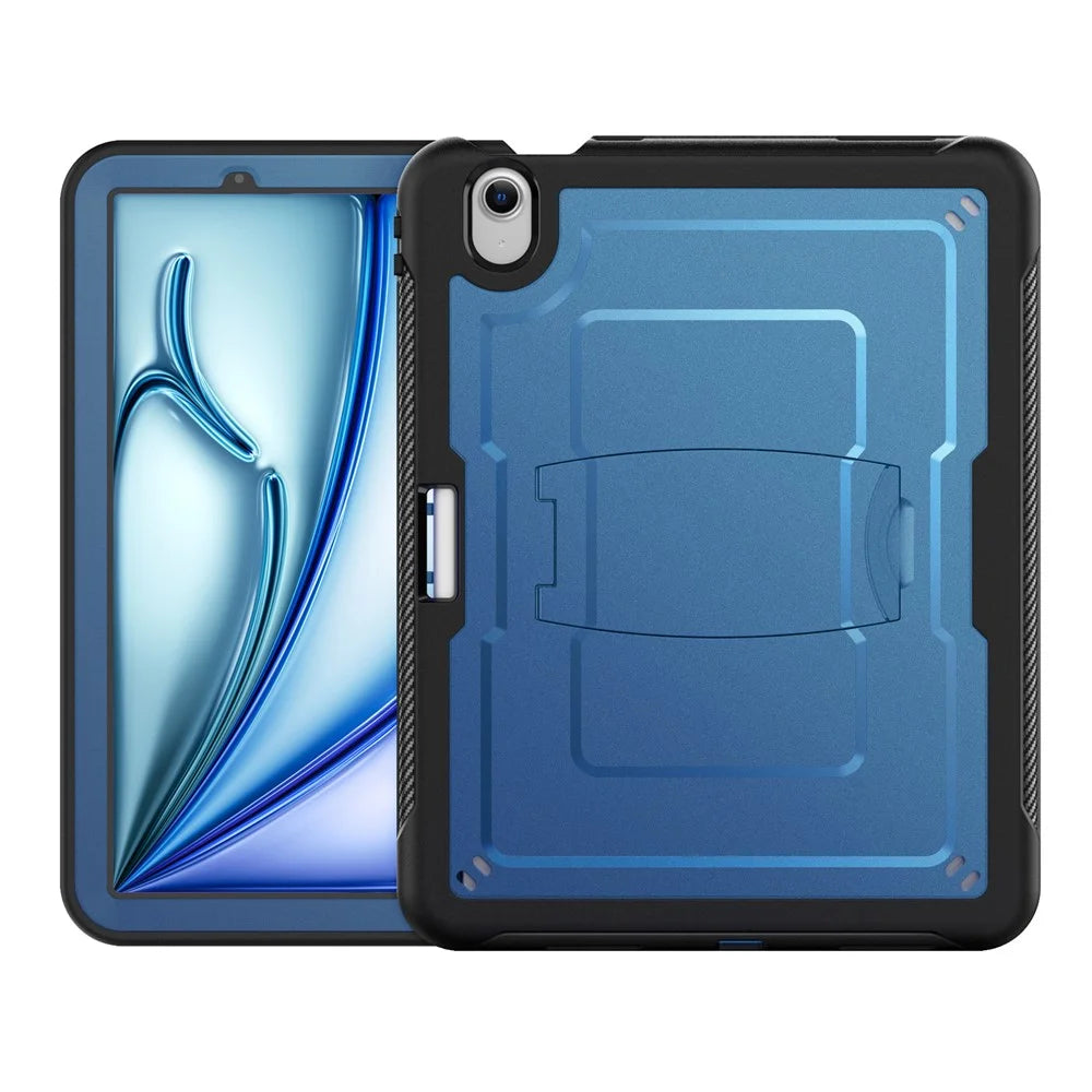 For iPad Air 11 (2026) / (2025) / (2024) Case Hidden Zinc Alloy Kickstand PC + TPE Tablet Cover with Shoulder Strap - Navy Blue - 2
