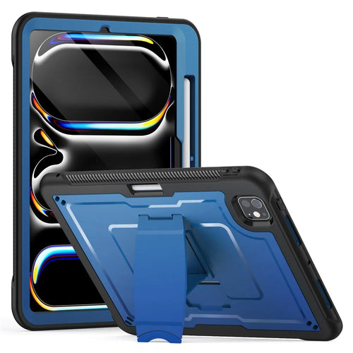 For iPad Pro 11 (2025) / 11 (2024) Case PC + TPE Tablet Cover with Hidden Zinc Alloy Kickstand - Navy Blue - 1