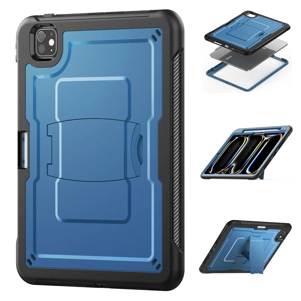 For iPad Pro 11 (2025) / 11 (2024) Case PC + TPE Tablet Cover with Hidden Zinc Alloy Kickstand - Navy Blue - 3