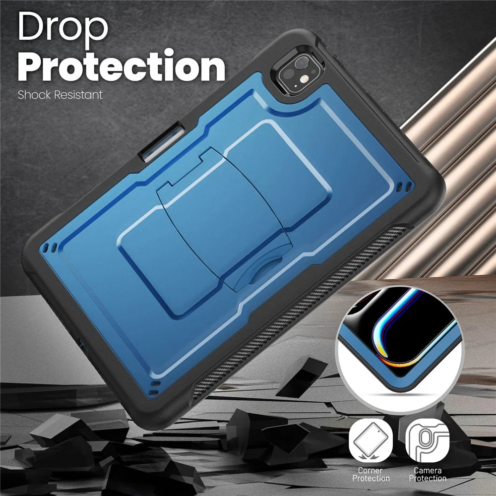 For iPad Pro 11 (2025) / 11 (2024) Case PC + TPE Tablet Cover with Hidden Zinc Alloy Kickstand - Navy Blue - 6