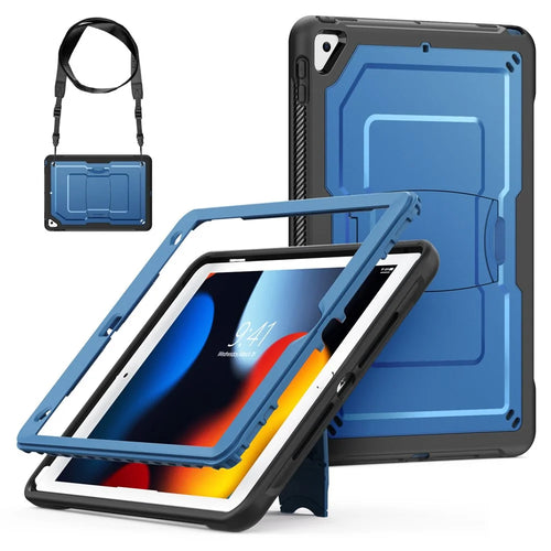 Kickstand PC + TPE Tablet Case with Shoulder Strap For iPad 10.2 (2021)  /  (2020)  /  (2019)  /  Air 10.5 inch (2019)  /  Pro 10.5-inch (2017) - Navy Blue - 1