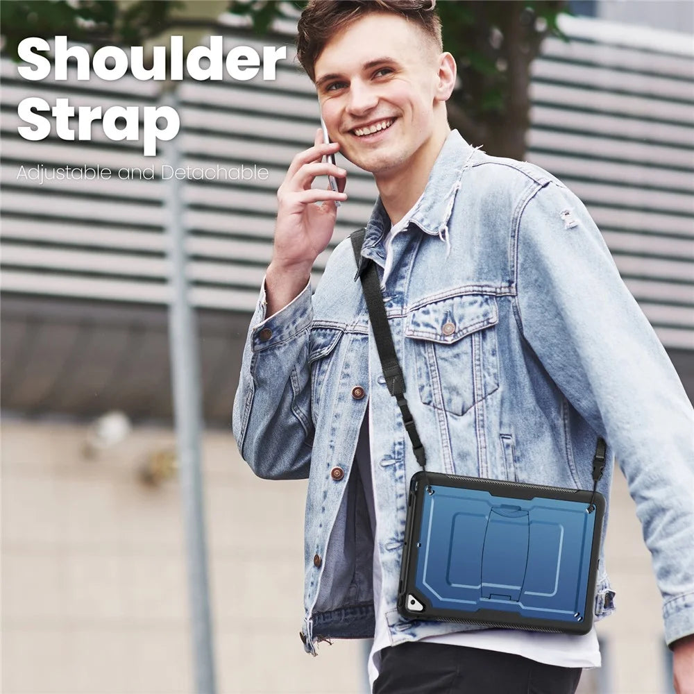 Kickstand PC + TPE Tablet Case with Shoulder Strap For iPad 10.2 (2021)  /  (2020)  /  (2019)  /  Air 10.5 inch (2019)  /  Pro 10.5-inch (2017) - Navy Blue - 7