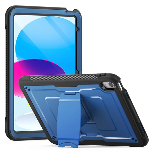 For iPad (2025)  /  10.9 (2022) Case PC + TPE Tablet Cover with Hidden Zinc Alloy Kickstand - Navy Blue - 1