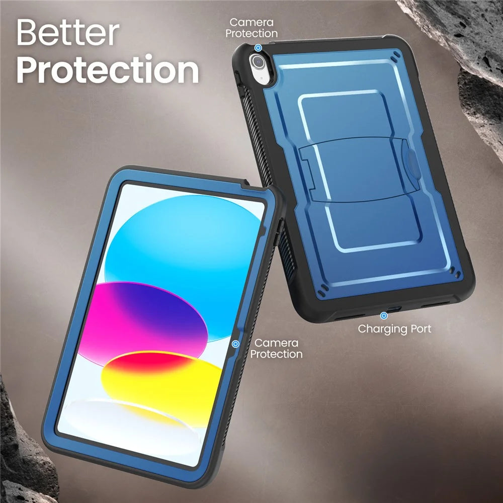 For iPad (2025)  /  10.9 (2022) Case PC + TPE Tablet Cover with Hidden Zinc Alloy Kickstand - Navy Blue - 7