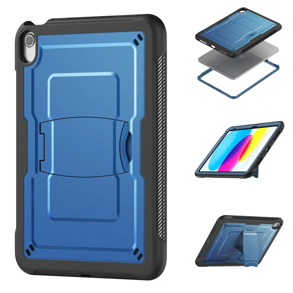 For iPad (2025)  /  10.9 (2022) Case Hidden Zinc Alloy Kickstand PC + TPE Tablet Cover with Shoulder Strap - Navy Blue - 4