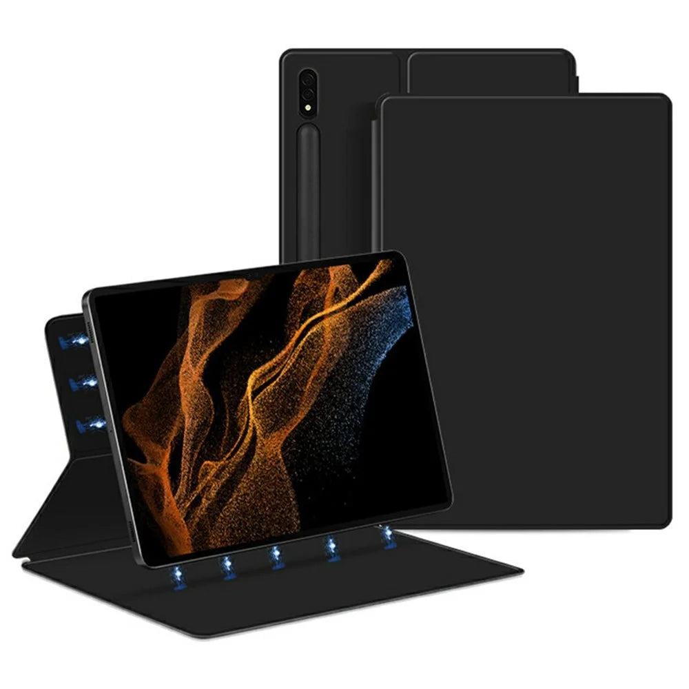 For Samsung Galaxy Tab S8 / Tab S7 Case Stand Magnetic PU Leather Tablet Cover - Black - 1