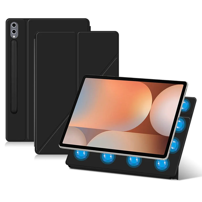 For Samsung Galaxy Tab S10+ Case Origami Stand PU Leather Magnetic Tablet Cover - Black - 1