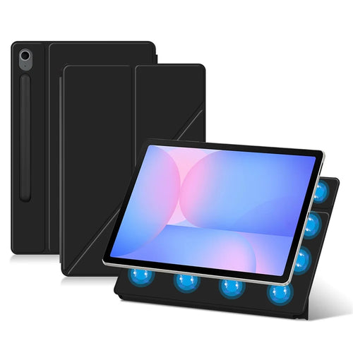 For Samsung Galaxy Tab S10 FE Case Origami Stand PU Leather Magnetic Tablet Cover - Black - 1