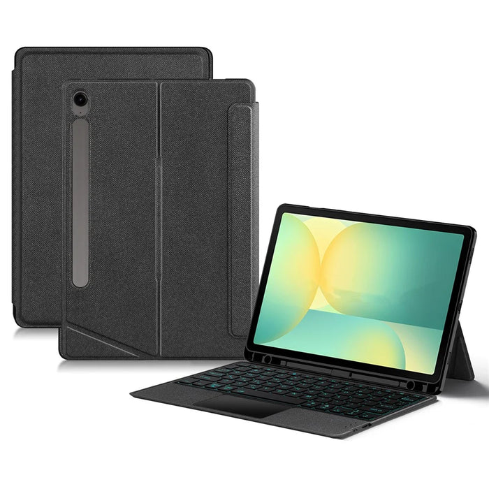 For Samsung Galaxy Tab S10 FE Leather Case + Bluetooth-Compatible Keyboard with Backlight Trackpad - 1