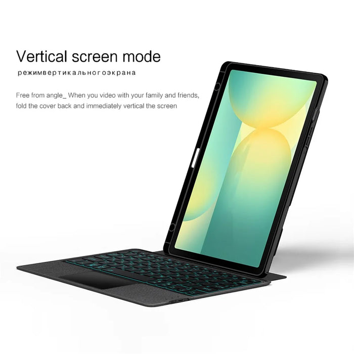For Samsung Galaxy Tab S10 FE Leather Case + Bluetooth-Compatible Keyboard with Backlight Trackpad - 6