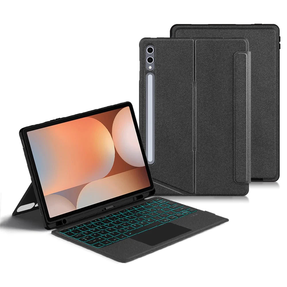 For Samsung Galaxy Tab S10+ Leather Case + Bluetooth-Compatible Keyboard with Backlight Trackpad - 1