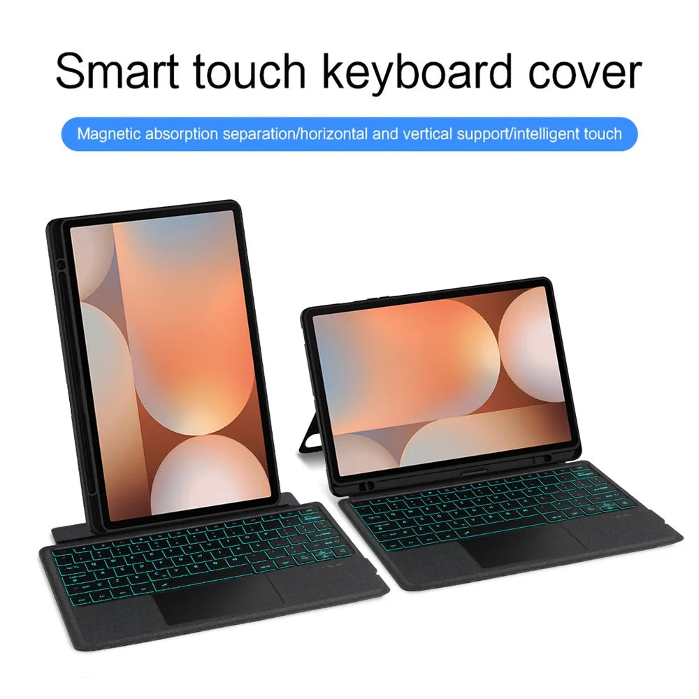 For Samsung Galaxy Tab S10+ Leather Case + Bluetooth-Compatible Keyboard with Backlight Trackpad - 2