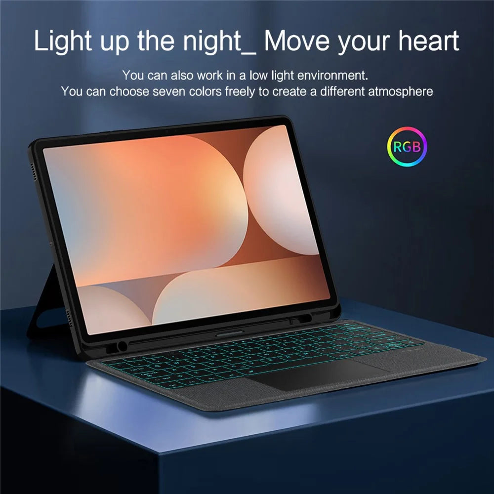 For Samsung Galaxy Tab S10+ Leather Case + Bluetooth-Compatible Keyboard with Backlight Trackpad - 5