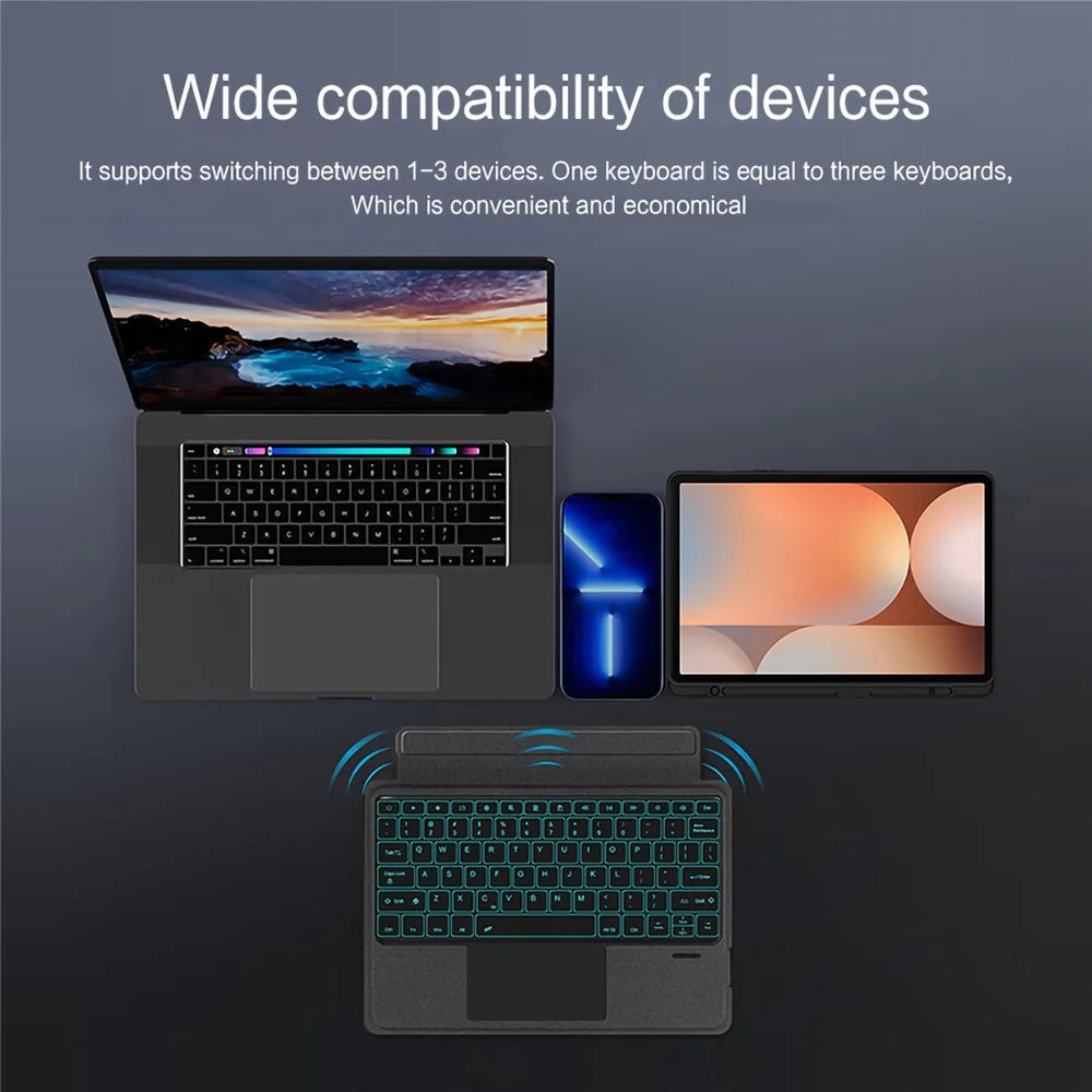 For Samsung Galaxy Tab S10+ Leather Case + Bluetooth-Compatible Keyboard with Backlight Trackpad - 6