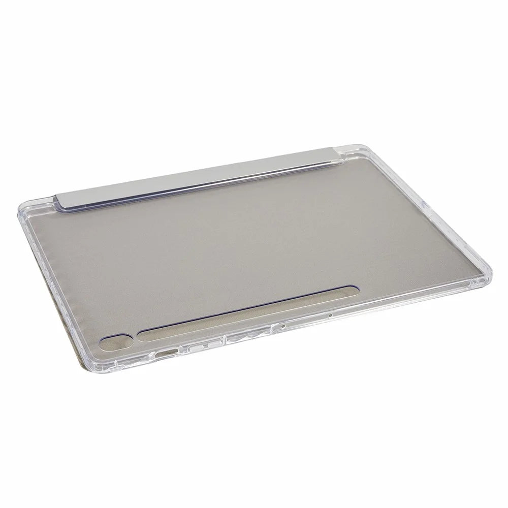 For Samsung Galaxy Tab S10 FE+ Case Tri-Fold Stand Leather + TPU + Acrylic Clear Back Tablet Cover - Grey - 3