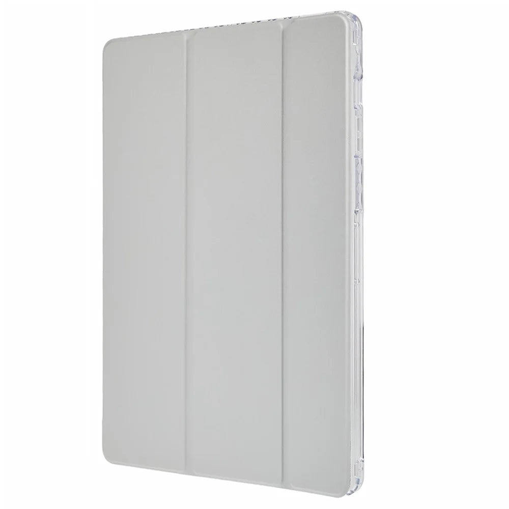 For Samsung Galaxy Tab S10 FE+ Case Tri-Fold Stand Leather + TPU + Acrylic Clear Back Tablet Cover - Grey - 7