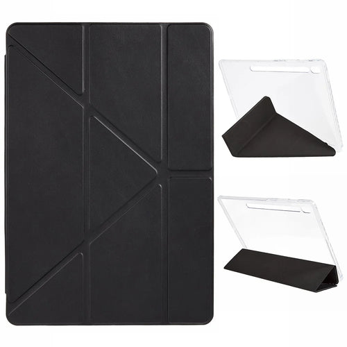 For Samsung Galaxy Tab S10 FE+ Case PU Leather Origami Stand Clear Tablet Cover - Black - 1