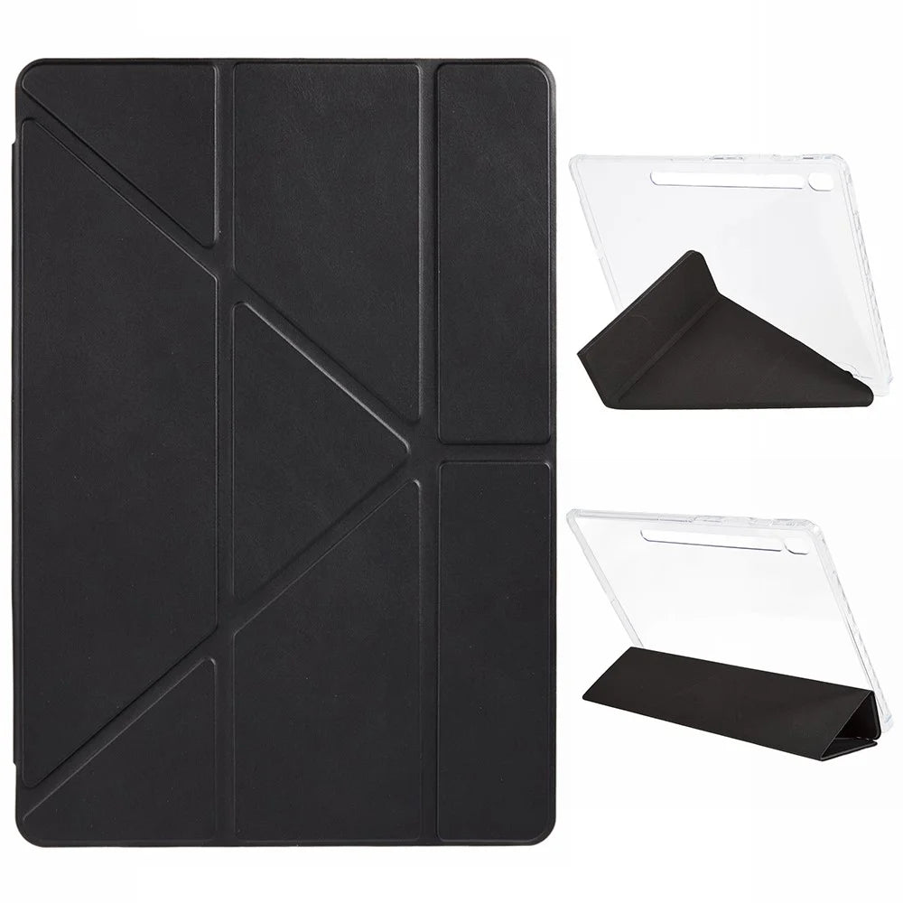 For Samsung Galaxy Tab S10 FE+ Case PU Leather Origami Stand Clear Tablet Cover - Black - 1