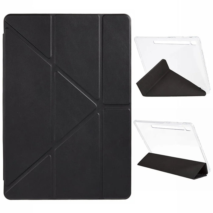 For Samsung Galaxy Tab S10 FE+ Case PU Leather Origami Stand Clear Tablet Cover - Black - 1