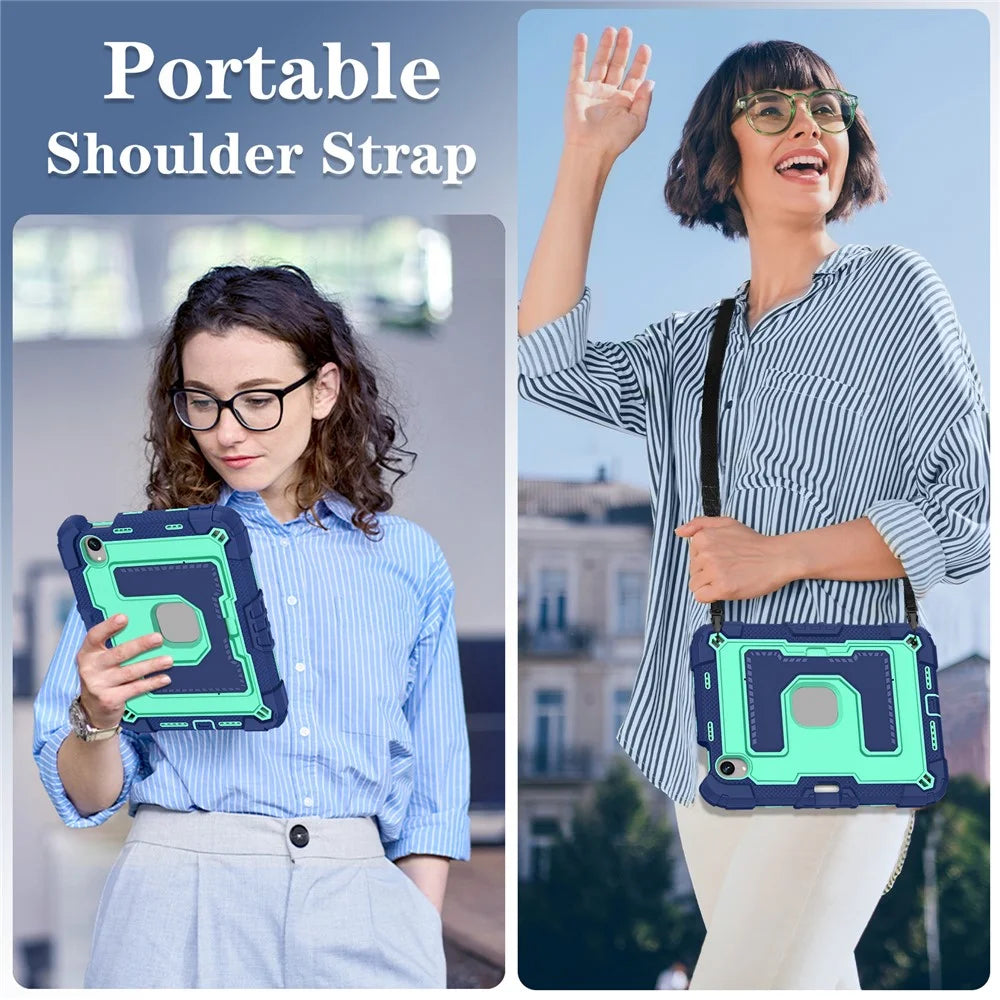 For iPad mini (2024) / (2021) Case with Kickstand Strap Pen Slot Anti Drop PC + Silicone Tablet Cover - Black / Mint Green - 6