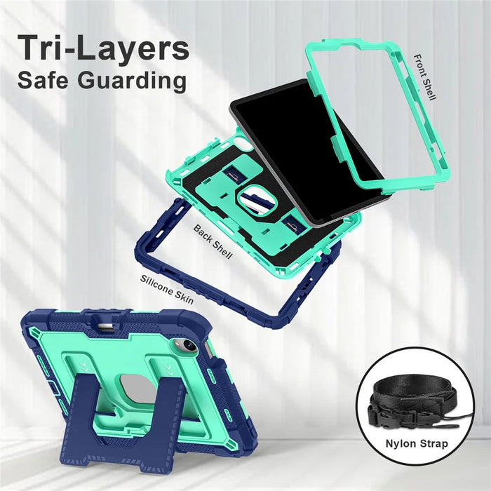 For iPad mini (2024) / (2021) Case with Kickstand Strap Pen Slot Anti Drop PC + Silicone Tablet Cover - Black / Mint Green - 7