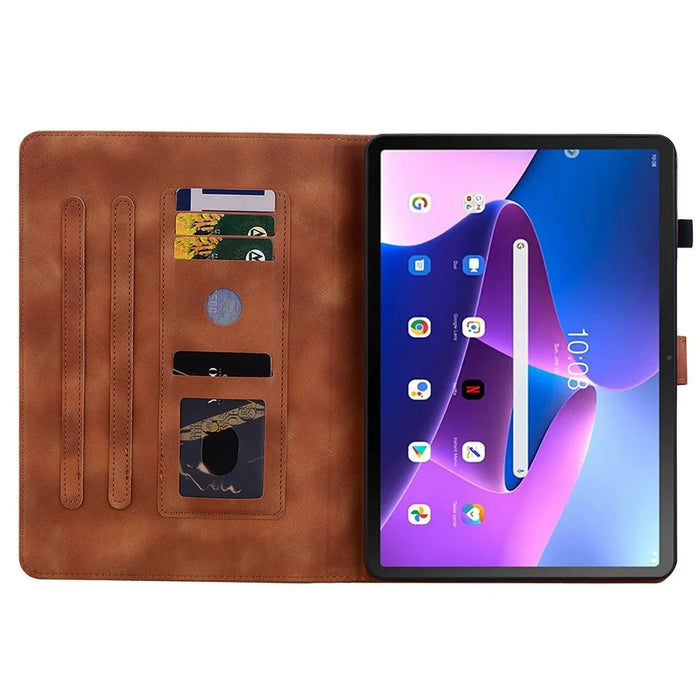 For Lenovo Tab TB311FU Case Lily Flower Imprint Card Slots Leather Tablet Cover - Brown - 2
