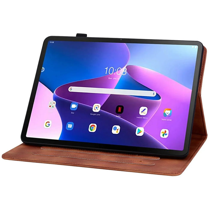 For Lenovo Tab TB311FU Case Lily Flower Imprint Card Slots Leather Tablet Cover - Brown - 3