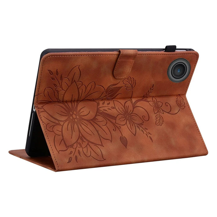 For Lenovo Tab TB311FU Case Lily Flower Imprint Card Slots Leather Tablet Cover - Brown - 4