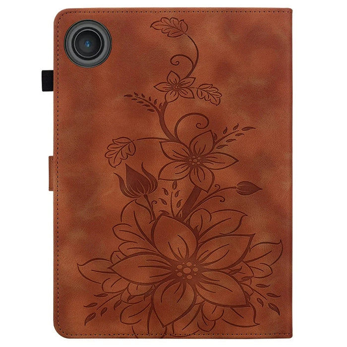 For Lenovo Tab TB311FU Case Lily Flower Imprint Card Slots Leather Tablet Cover - Brown - 6