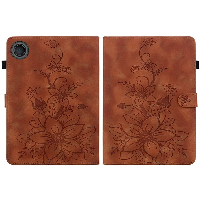 For Lenovo Tab TB311FU Case Lily Flower Imprint Card Slots Leather Tablet Cover - Brown - 7