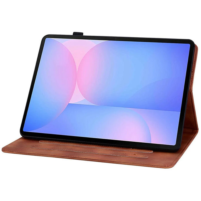 For Samsung Galaxy Tab S10 FE+ Case Lily Flower Imprint Card Slots Leather Tablet Cover - Brown - 3
